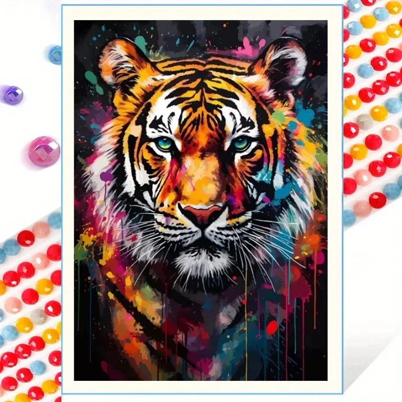 5D DIY Diamond Painting Kit Full Drill 10 Pack, Colorful Paint Splatter Animal Diamond Art, Abstract Neon Lion Tiger Wolf Horse Peacock Owl Panda Cat Corgi, Cross Stitch Paint by Diamonds Craft Wall Decor