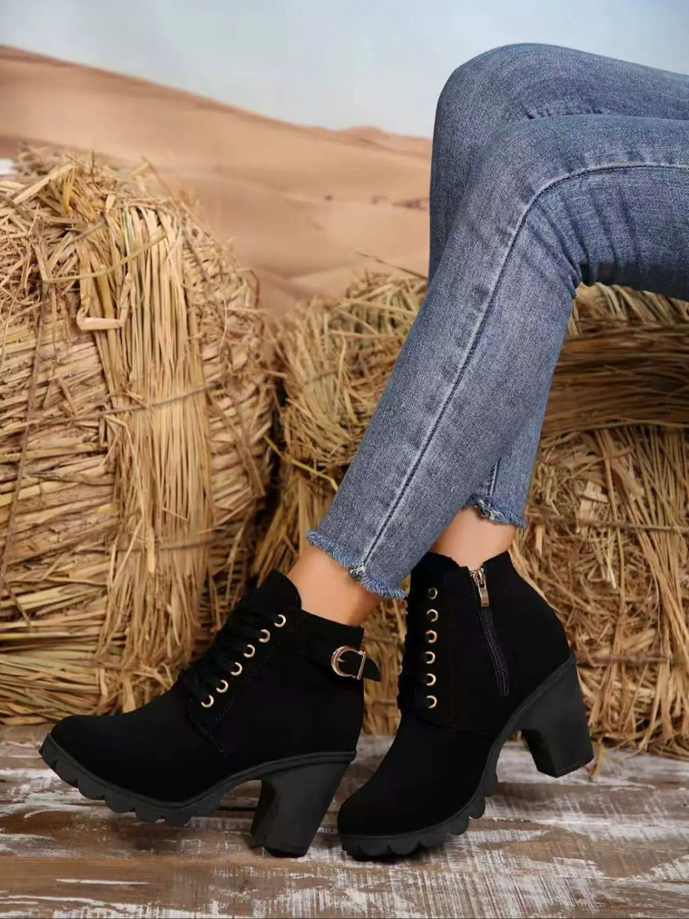 Heeled Short Boots for Women, Fall Winter New Arrival, Round Toe Side Zipper High Heel Fashion Boots, Ladies' High Heeled Short Boots, Fashion Booties