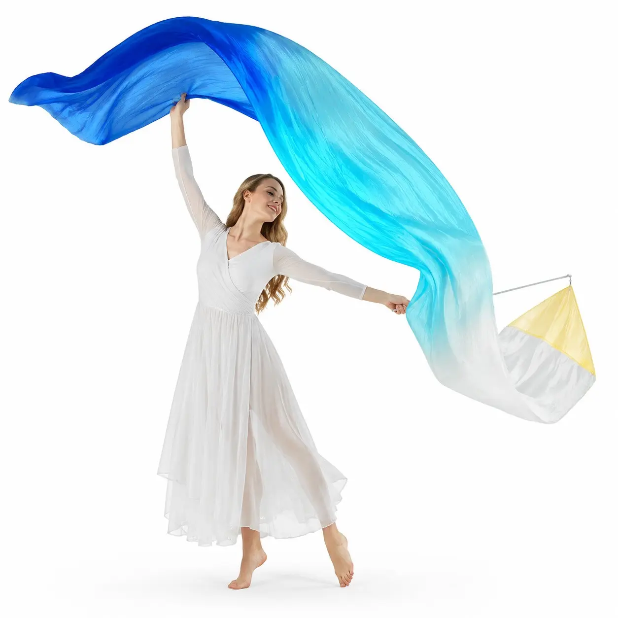 1 Set 3 Meter Long Extendable Pole Worship Flag Praise Flag Dance Ribbon, Ideal for Religious Events and Dance Performances