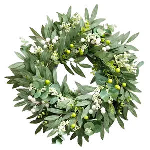 20 Inch Green Eucalyptus Wreath for Front Door, Spring Summer Wreath with Olive Leaves and Mixed Berries, Front Door Decor for Indoor Outdoor Porch Wall Window Farmhouse Wedding Festival