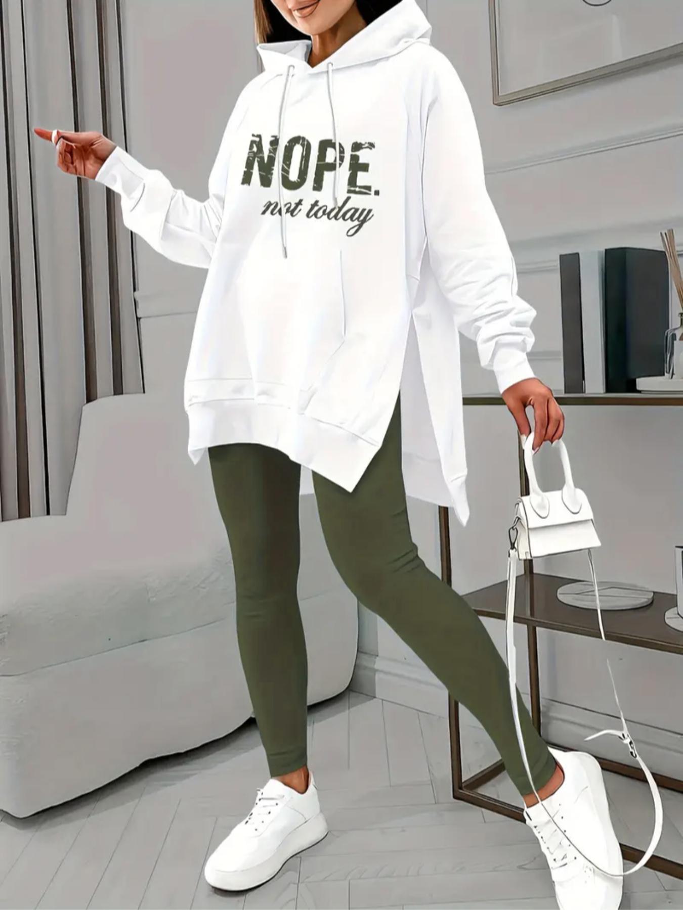Women's Letter Print Hooded Sweatshirt & Pants Two-piece Set, Casual Fashion Cozy Breathable Two Piece Outfits for Daily Outdoor Wear, Women Clothes for Spring & Fall, Casual Loungewear Set