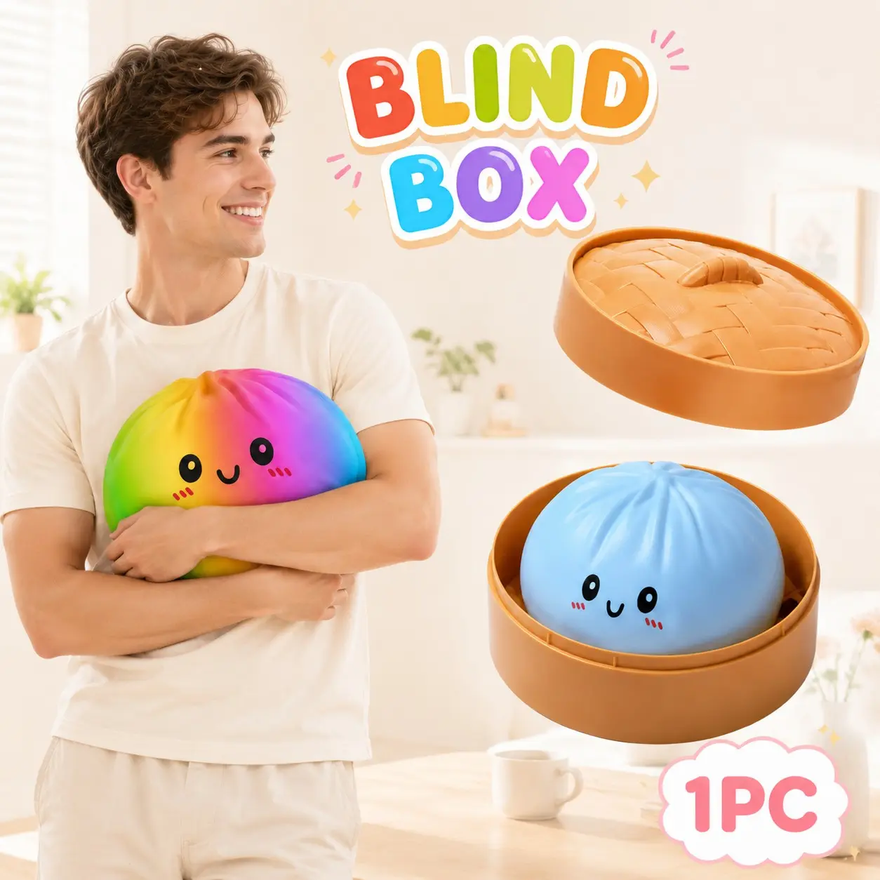 Mystery Blind Box Expressive Giant Dumpling Squishy, Skin-Friendly Soft TPR Bun Decompression Fidget, Random Collectible Designs, Lovely Valentine Easter Gift Swap Presents for Kids