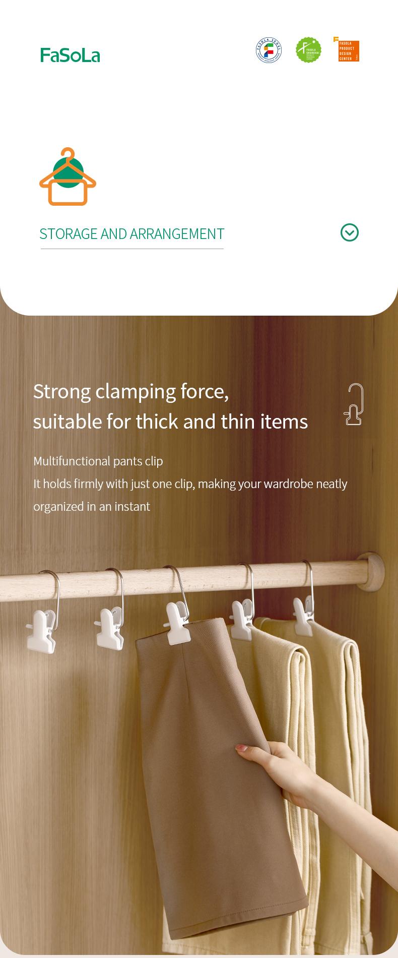FaSoLa stainless steel single portable non-marking clothes and pants clip with hook for home use