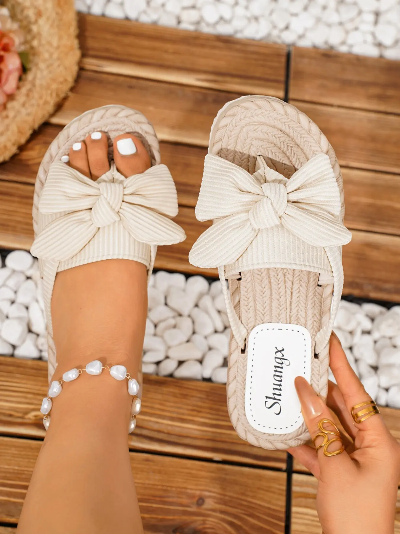 Women's Bowknot Design Flat Sandals, Casual Summer Sandals, Casual Comfortable Non-slip Home Slippers, Lightweight Slippers for Indoor & Outdoor Wear, Walking Shoes, Fancy Sandals