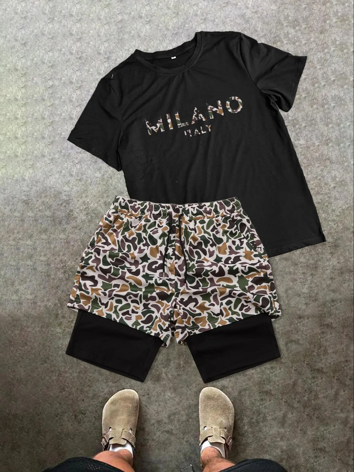 Men's Regular Fit Camo Print Tee & Shorts Set, Street Fashion Casual Short Sleeve Round Neck T-shirt & Track Shorts, Men's Summer Clothes