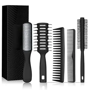 Hair Brush for Men, 5PCS Men Hair Brush & Styling Comb Set, Professional Barber Tools for All Hair Types, Perfect for Styling, Grooming, and Detangling