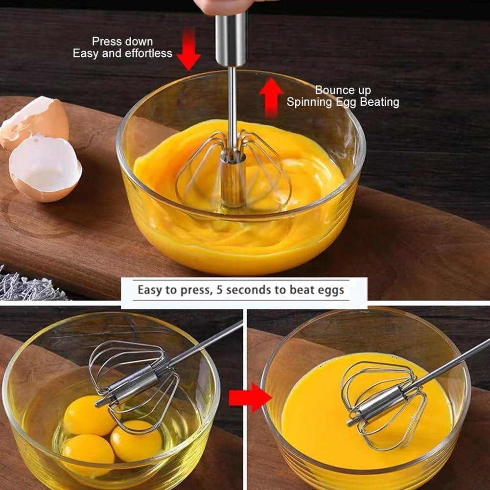 Stainless Steel Egg Beater, 1 Count Multifunctional Handheld Egg Whisk, Hand Push Semi-automatic Egg Beater, Kitchen Baking Utensils