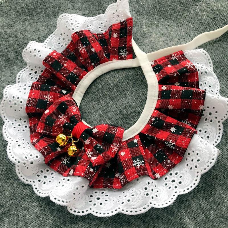 Christmas Plaid Pet Bandana Bow Tie Set - Adjustable Dog Cat Collar Accessory with Jingle Bell