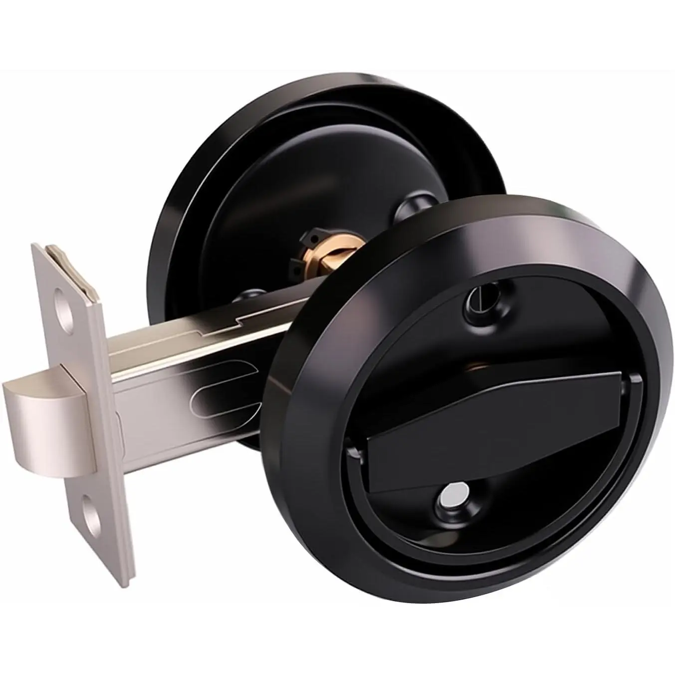 Stainless Steel Flat Flush Mount Low Profile Round Recessed Hidden Cup Pocket Door Knob, Keyless Space Saving Black Door Knob