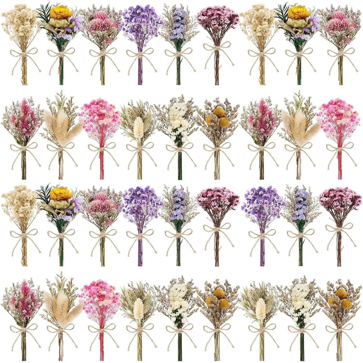 36 PCS Charming Dried Flowers Bouquet for Vase Various Dried Wildflowers with Stems Mini Handmade Wildflowers Natural Real Flowers Bulk Flowers for Crafts DIY Wedding Decor (Various Series)