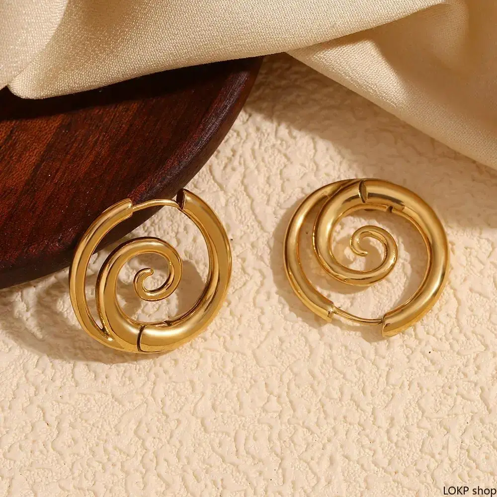 Women's Elegant Metallic Spiral Clicker Earrings - 316L Stainless Steel Hypoallergenic Earrings, High Quality Non Tarnish Jewelry, Gold & Silver Options, Alt Fashion Daily Wear Accessories, Ideal Gifts for Friends