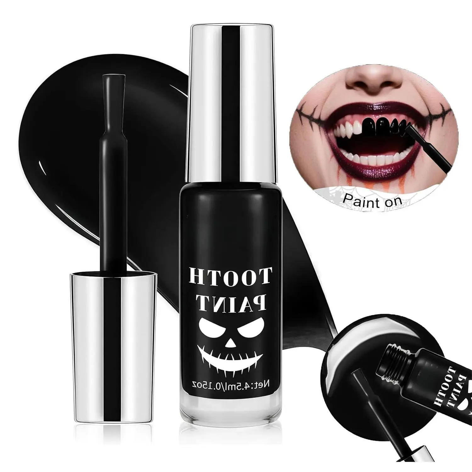 Temporary Black Tooth Paint, Professional SFX Rotten Missing Decayed Teeth Makeup, Long Lasting Dental Cosmetic for Halloween Costume Party Cosplay Theater Stage Makeup
