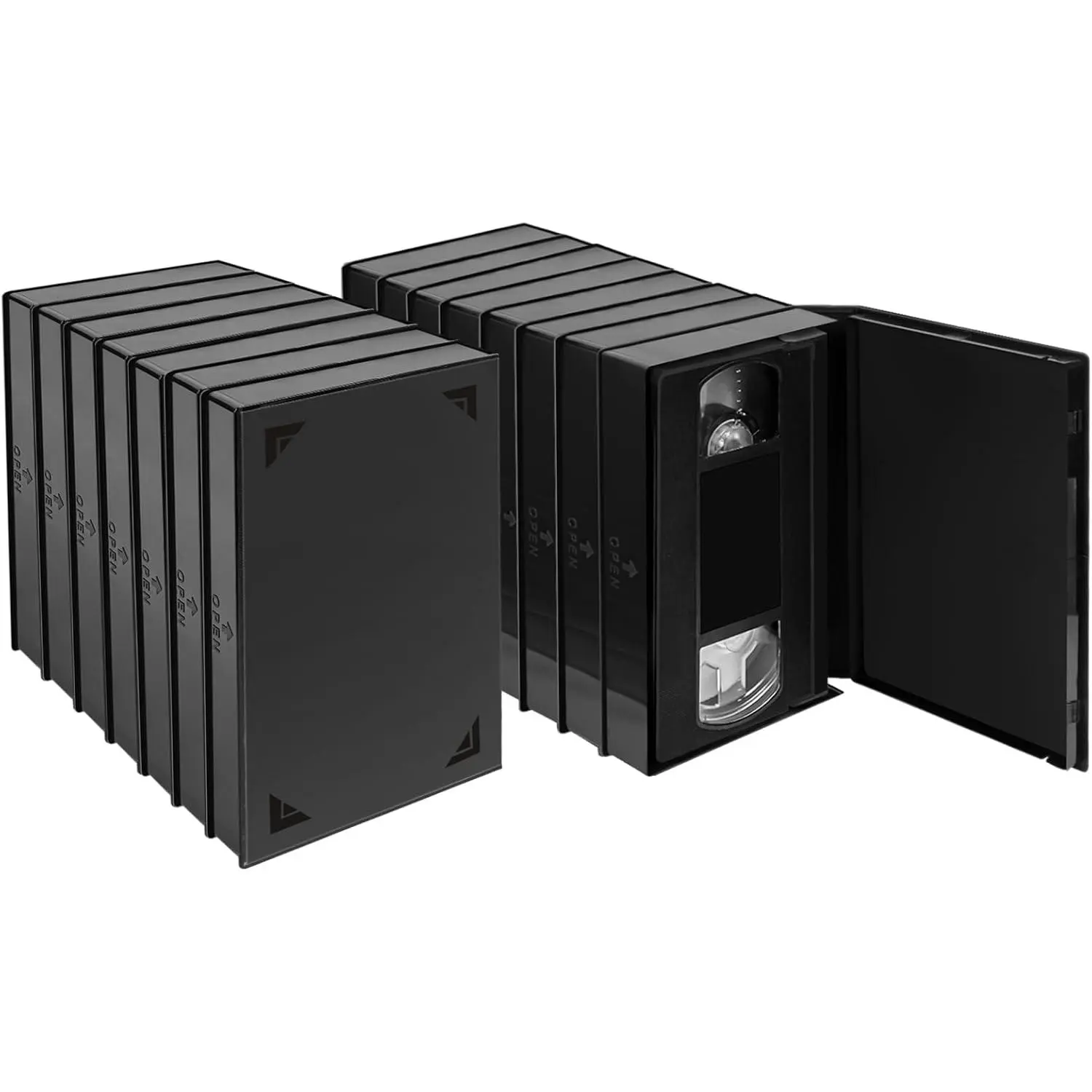 15-Pack Black VHS Album Organiser Case - Home Supplies Cassette Box, Bulk Storage Box with Full Window Cover for VHS & Cassette Tape Protection