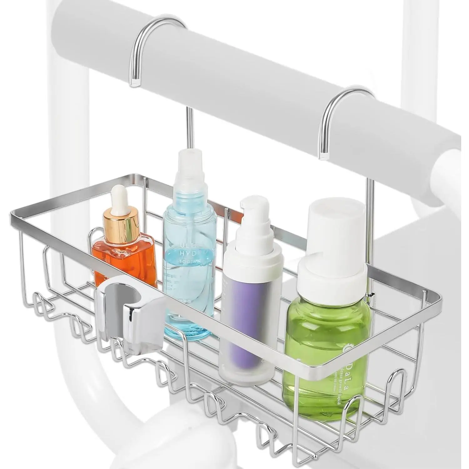 2-In-1hanging shower chair caddy : Holder Organizer Rustproof Shower Chair Accessories for tub bath room with arms chair storage basket shelf fit Seniors Elderly Disabled Patient Pregnant(Silver)