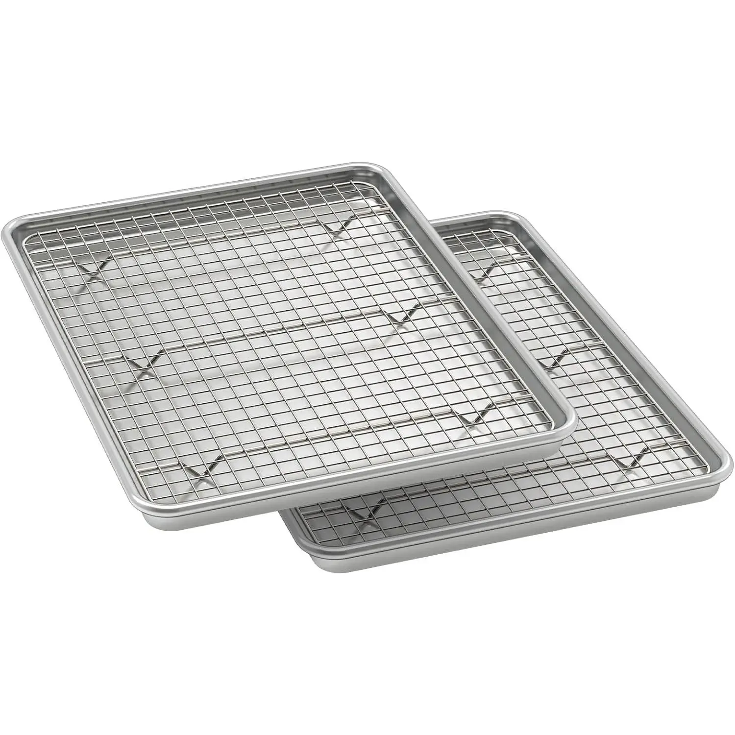 Baking Sheet with Rack Set (2 Pans + 2 Racks), Natural Aluminum Commercial Quality Cookie Sheet with Cooling Rack, Nonstick Baking Pan, Warp Resistant & Heavy Duty, Half Sheet Size