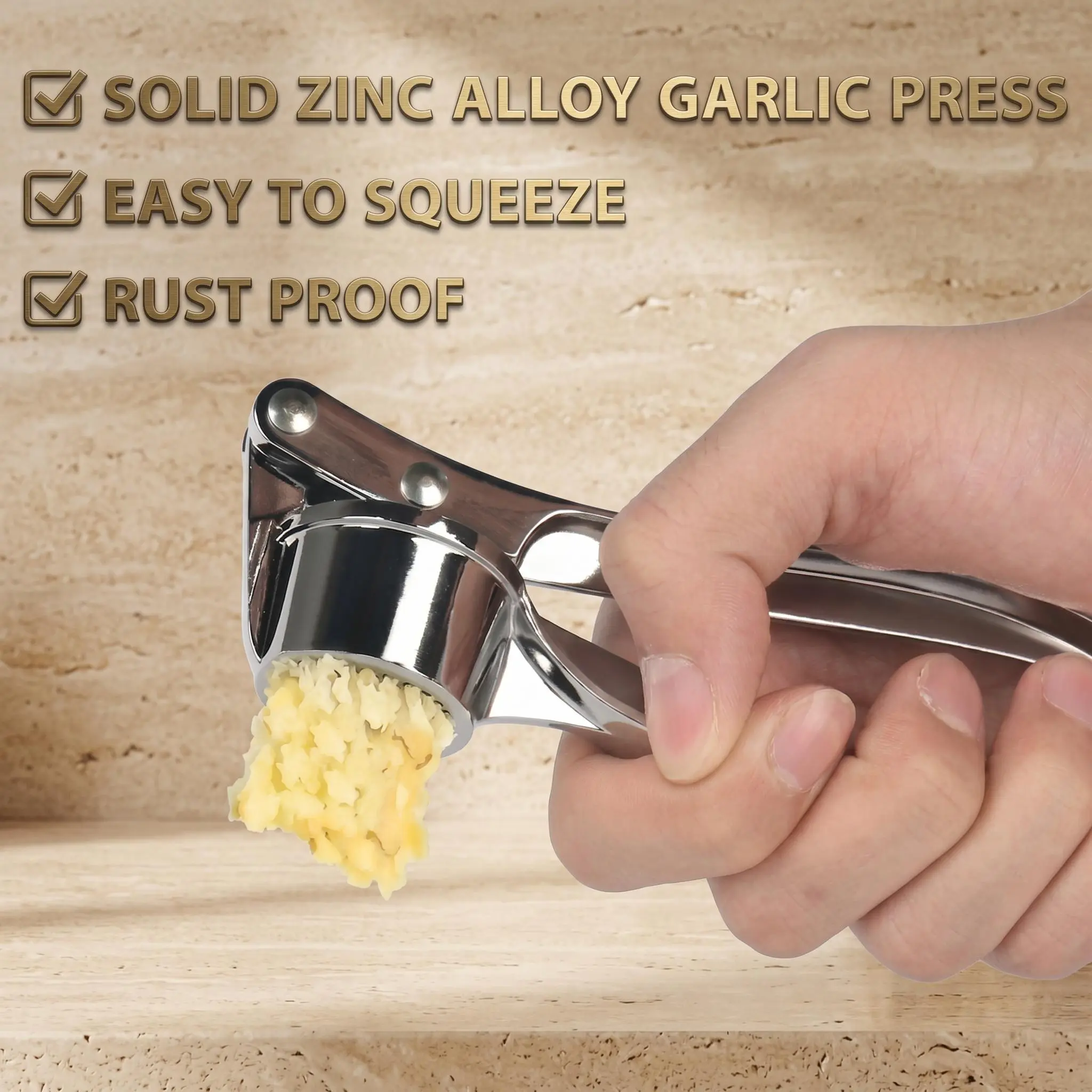 Stainless Steel Garlic Press, Manual Garlic Press with Handle, Kitchen Accessories, Durable Ginger Press for Kitchen, Household Essentials-YY1