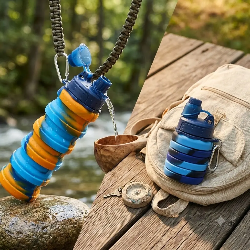 1 or 2 Pieces, Portable Foldable Silicone Sports Water Bottle, Outdoor Activity Cup, Ideal for Camping Hiking Cycling Travel
