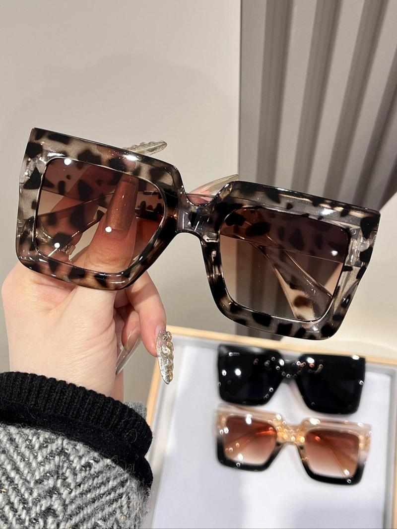 Women's Trendy Tinted Lens Square Frame, Vintage Casual Leopard Pattern Sunglasses for Everyday Use, Fashion Modern Accessories for Outdoor Activities