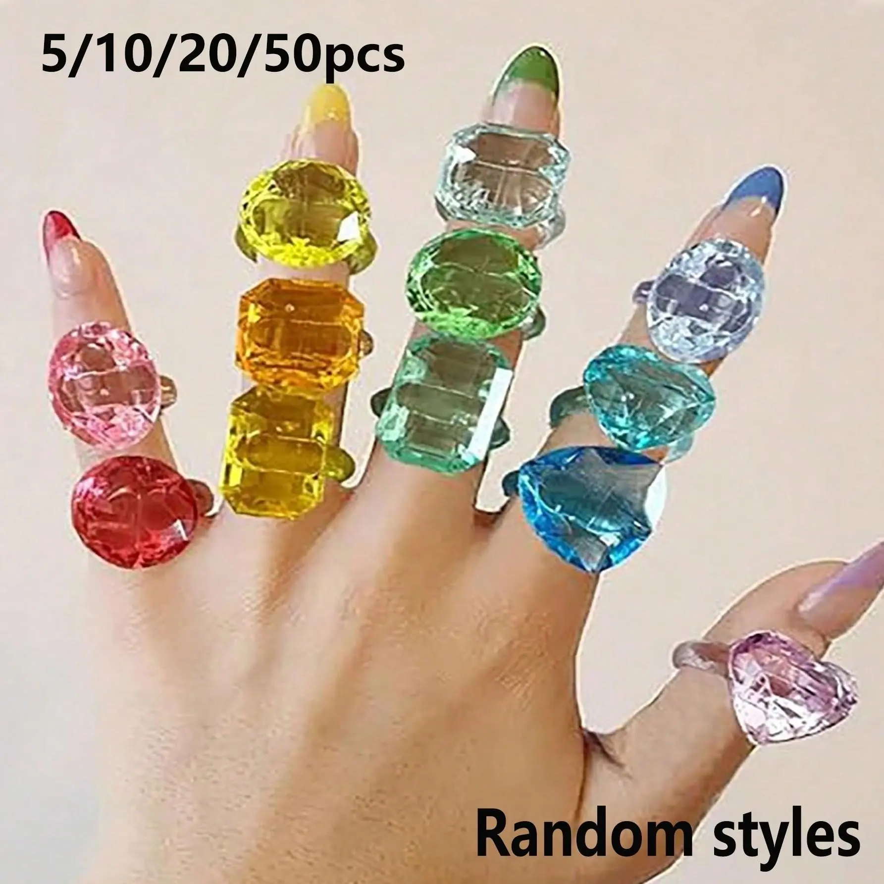 Plastic Acrylic Rhinestone Rings Set, Mixed Colors, Party Gifts, Birthday Presents, Multifunctional Fashion Jewelry, All Seasons