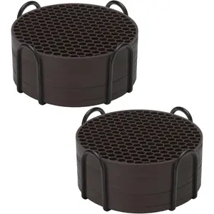 Silicone Coasters Set of 16 with Holder, Drinks Coasters, Coffee, Anti-Slip, Non-Stick, Anti-Overflow Tabletop Protection and Decor (Coffee, 16 Pcs)
