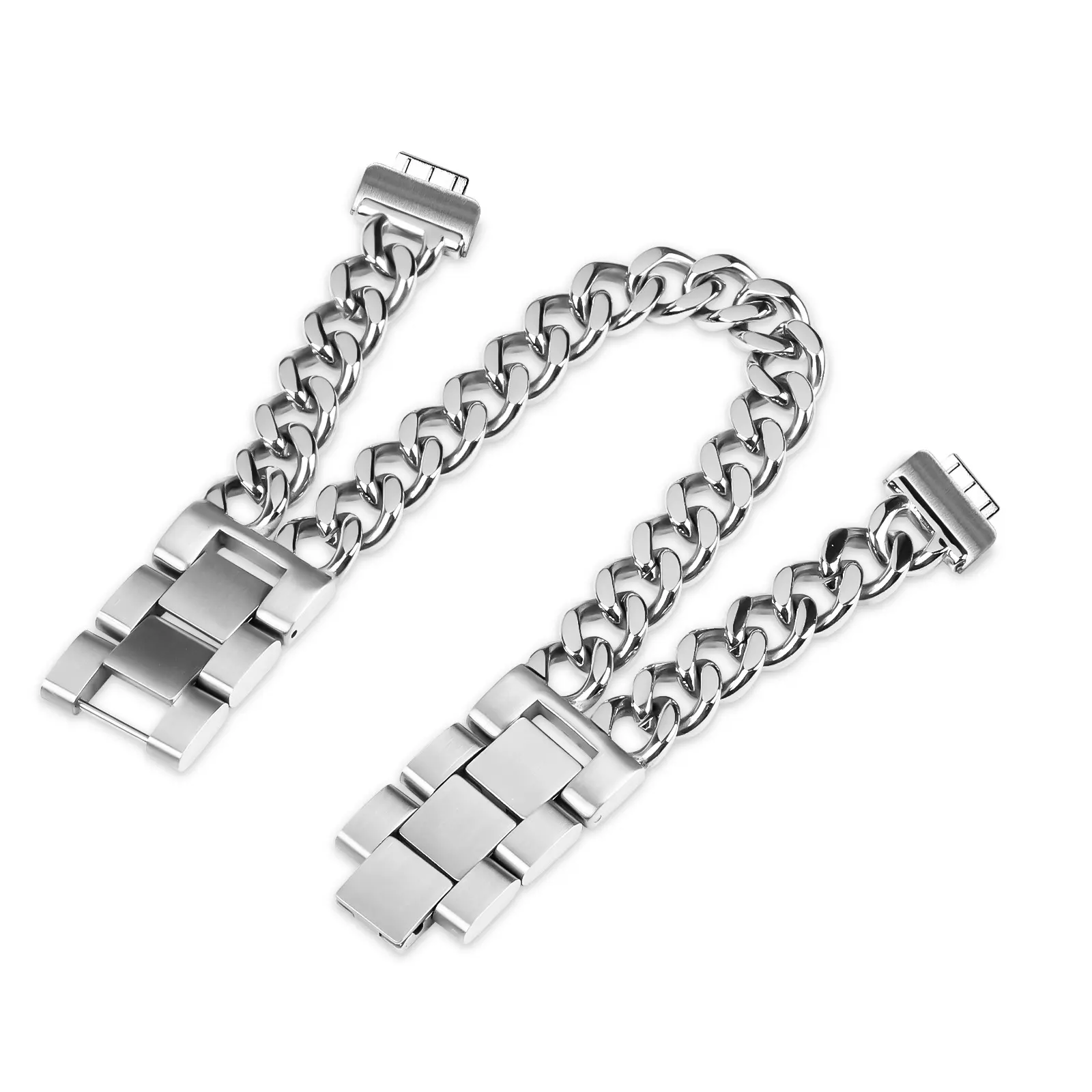 Stainless Steel Double‑Loop Denim‑Style Replacement Strap Compatible with Fitbit Inspire / HR / Inspire2, Smart Bracelet Wristband, No Watch Face Included