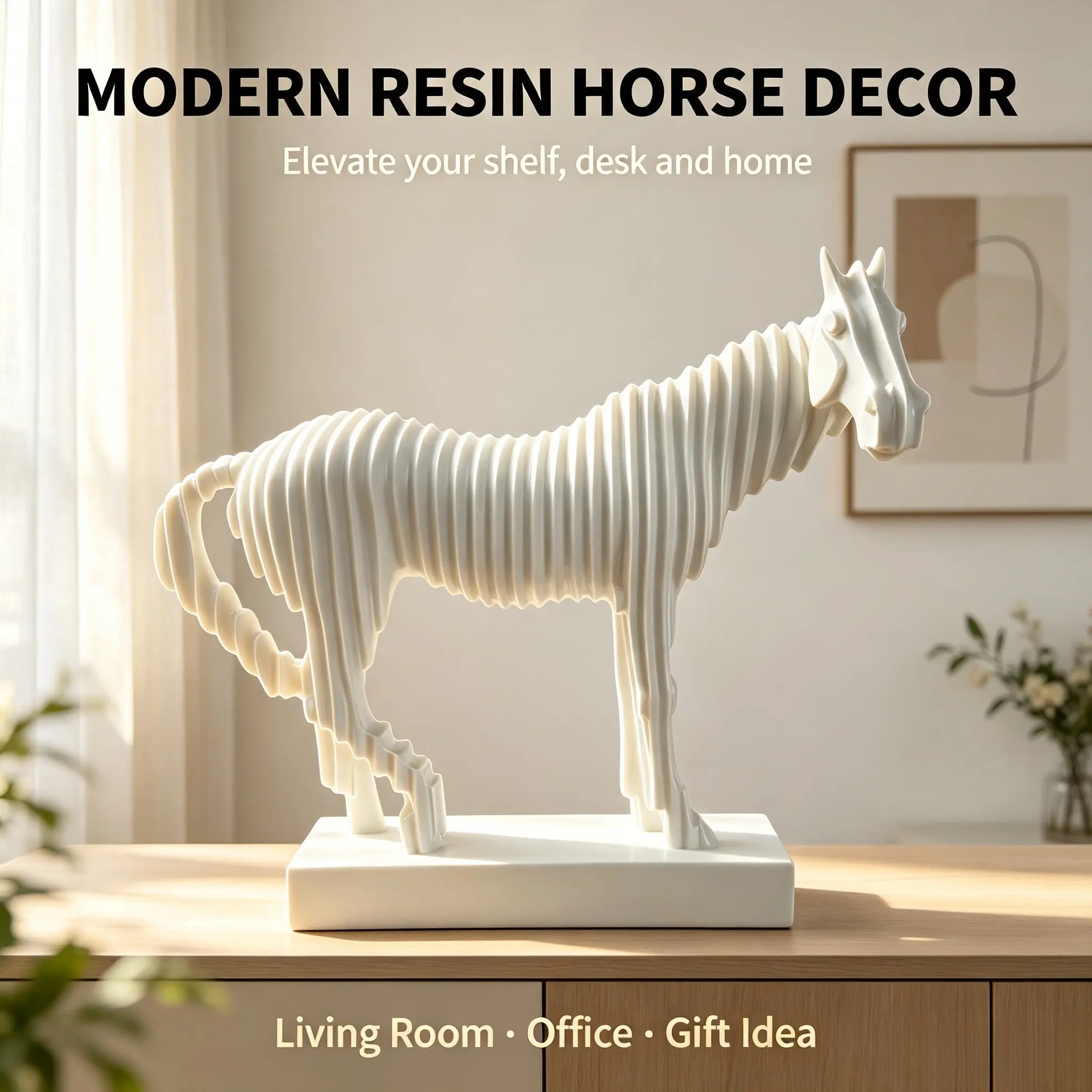 Striped Horse Resin Decorative Ornament, Animal Resin Figurine, Luxury Minimalist Style, Hollow Out 3D Texture, Home TV Cabinet Display, Office Desk Decoration, Creative Gift