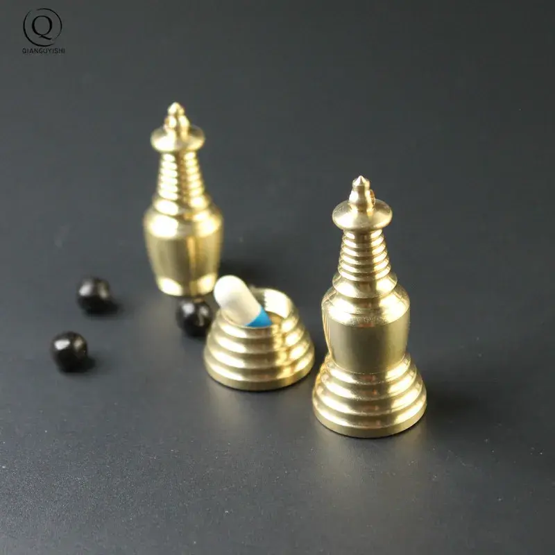 Brass Buddhist Pagoda Stupa Keychain | Wutai Mountain Spiritual Pendant | Exquisite Pill Box Charm | Meditative & Decorative
