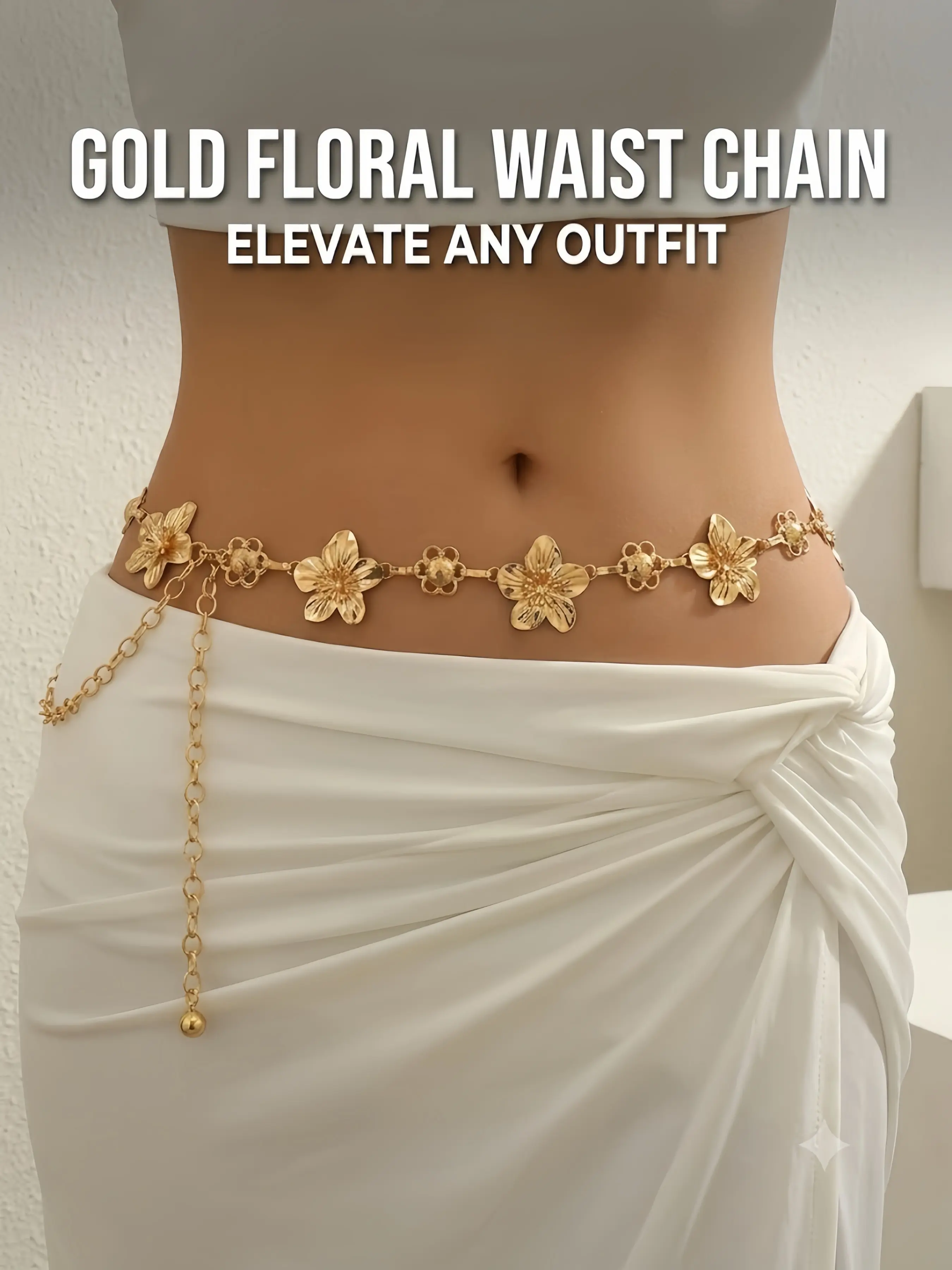 Vintage Metal Flower Waist Chain Belt, Bohemian Holiday-Style Belly Chain, Versatile Dress Chic Body Jewelry for Women, Body Chains