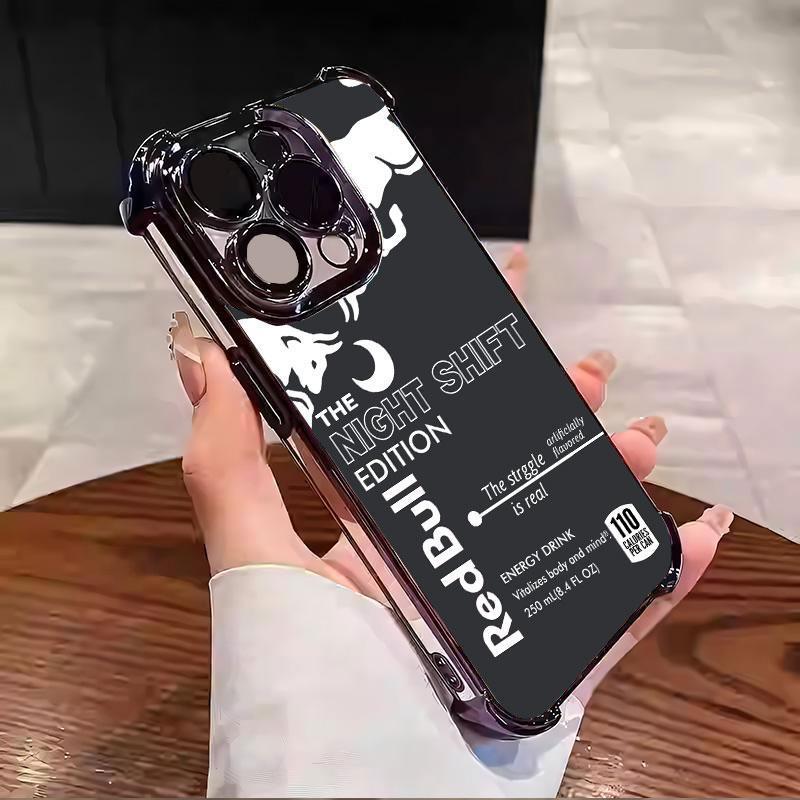 Red Bull for iPhone Case-Night Shift For iphone 17 16 15 14 13 12 11 Pro Max Plus Air Electroplating luxury transparent four corner anti drop and shockproof phone case 088 Protection Cover Protective Casing Black Smartphone Cellphone