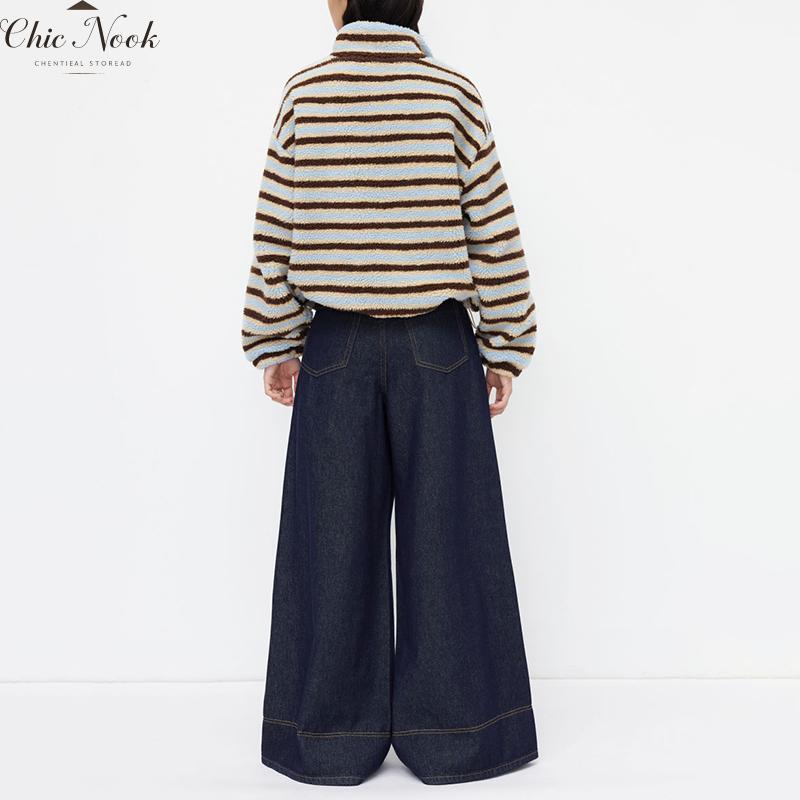 Women's Y2K Zip Striped Sherpa Jacket  Long Sleeve Fleece Pullover Jacket Tops For Autumn