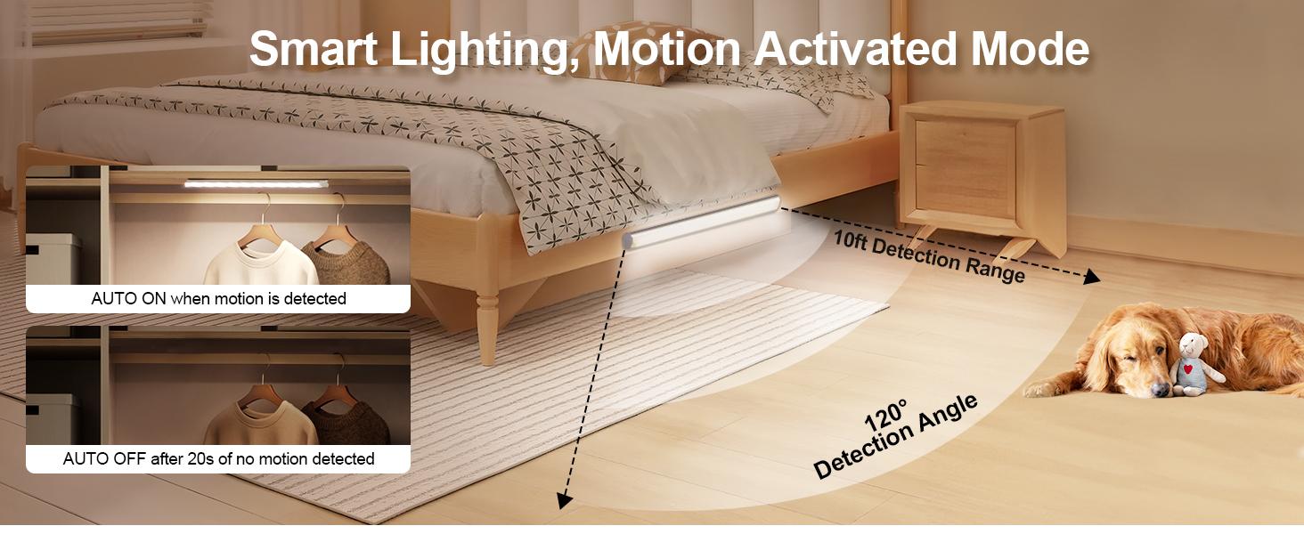 16 inch Under Cabinet Lighting 120 LEDs Motion Sensor USB-C Rechargeable 3 Color Temps Dimmable Wireless Kitchen Closet Magnetic Lights Bar for Night Stairs 6 Pack Indirect Lighting Wardrobe