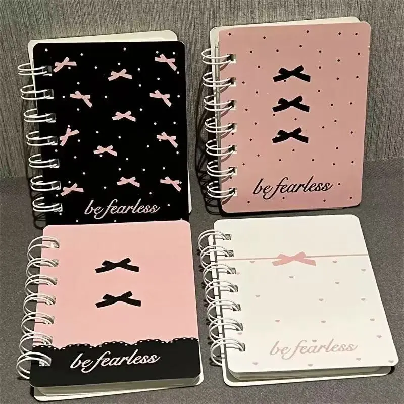 4/8pcs A7 Bow Coil Notebook, High-Profile Style, Girl Heart Horizontal Line Notebook, Student Journal, Cute Design, Notebook for School, School Notebooks, Stationery Gift, Portable Notebook
