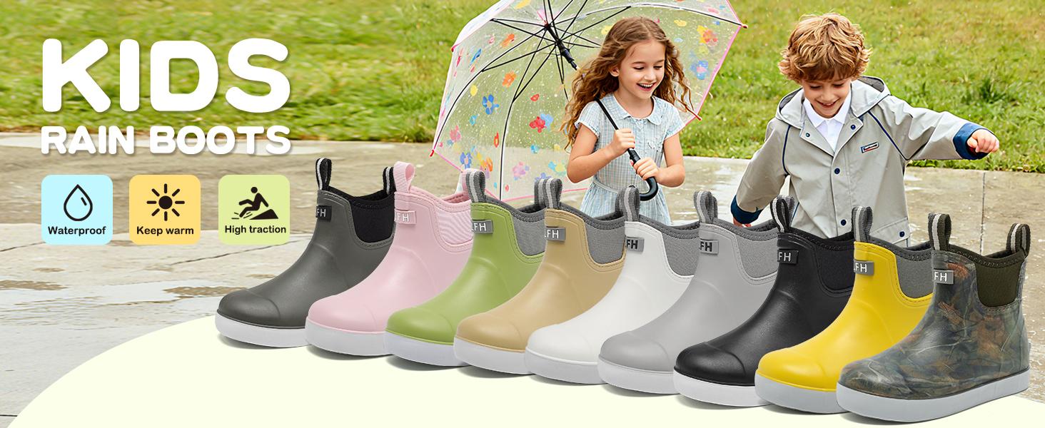 Kids Deck Boots,Waterproof Ankle Rain Boots for Boys and Girls Non-Slip High-Performance Rubber Boots Water Shoes Child Chelsea Booties for Fishing, Boating, Camping, Farming,Garden, School Play