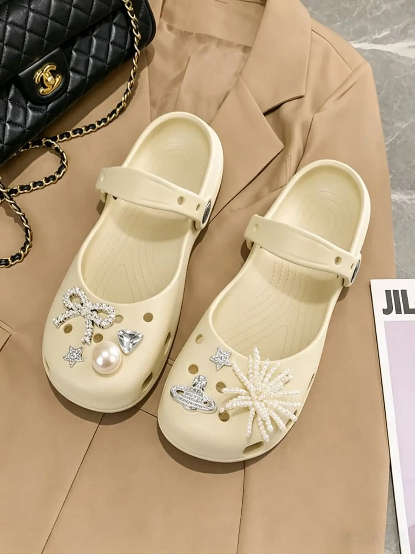 1 Pair Women Mary Jane Clogs, Fresh Korean Style, Daisy Decor Adjustable Heel Strap Non Slip Soft Sole, Ideal For Commute Shopping Daily Home Wear