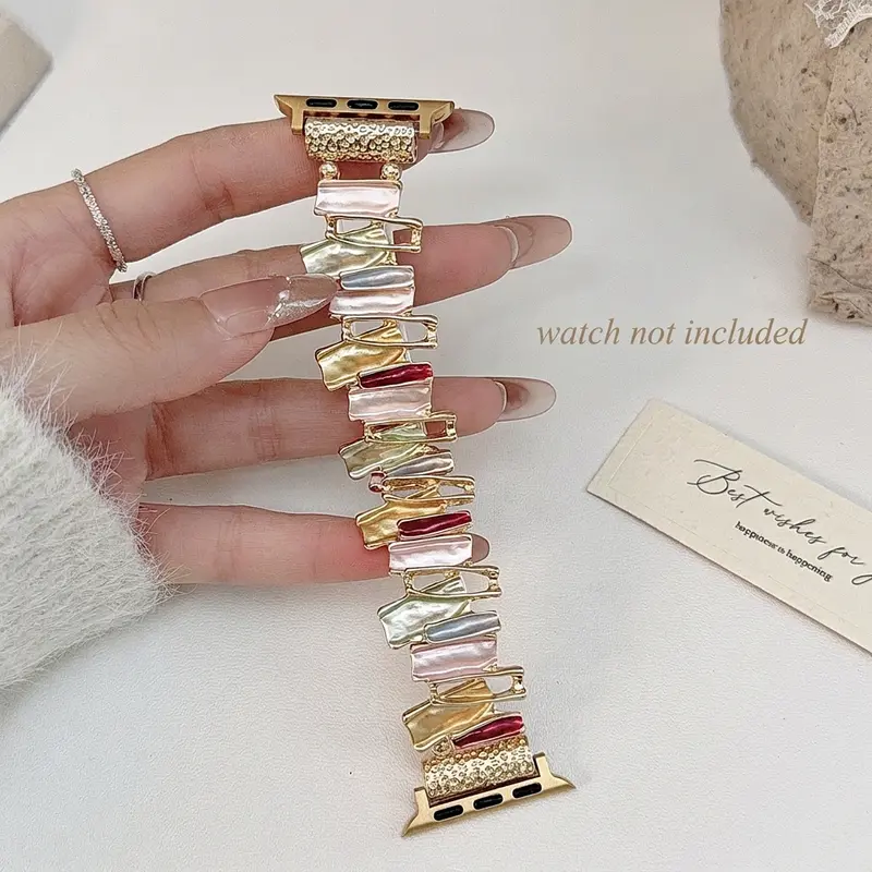 Women's Fashion Creative Colorful Asymmetric Geometric Elastic Bracelet Strap Compatible with Apple Watch Series 1-11Ultra Se, Smart Watch Straps, Smart Watch Accessories, Perfect Gift, Smartwatch Accessories (Band Only)