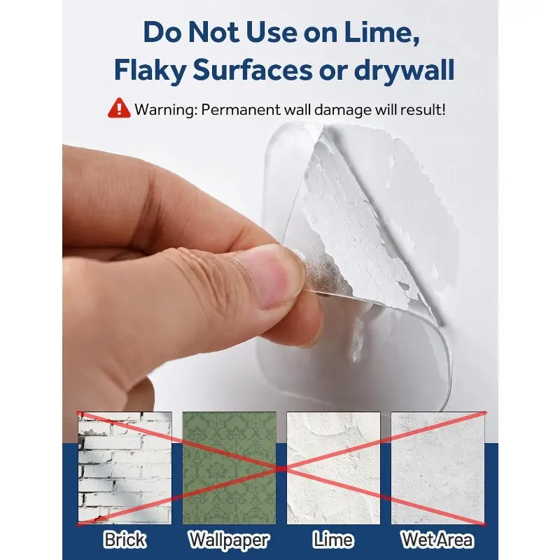 Wall-mounted hooks, wall-mounted brackets, waterproof picture-hanging supports for hanging purposes, suitable for bathrooms and kitchens, transparent adhesive hooks for fixing picture frames.
