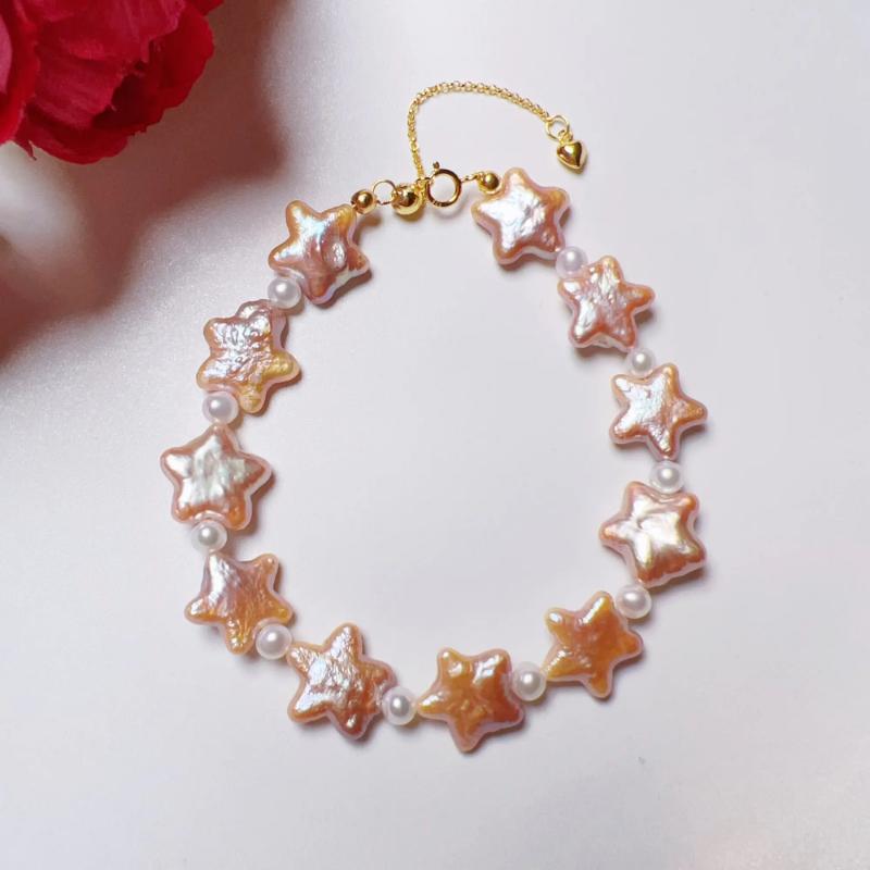 Piswency Star Baroque Pearl Bracelet, Real Freshwater Pearls Adjustable Bracelet, 925 Sterling Silver Setting, Gift for Her.