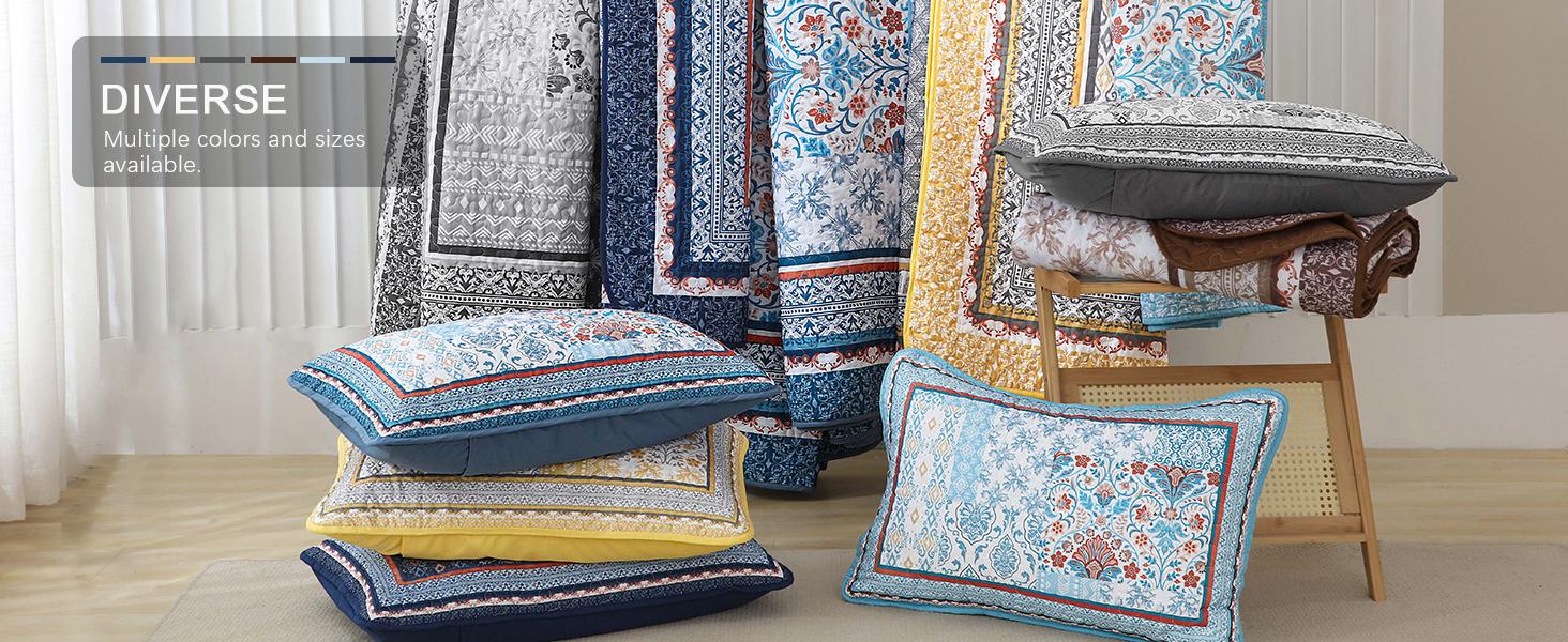 Grey Set King Size,Bohemian Floral Patchwork Bedspread Coverlet Set, Soft 3 Pieces Boho Bedspreads Bedding Set for All (104"x90")