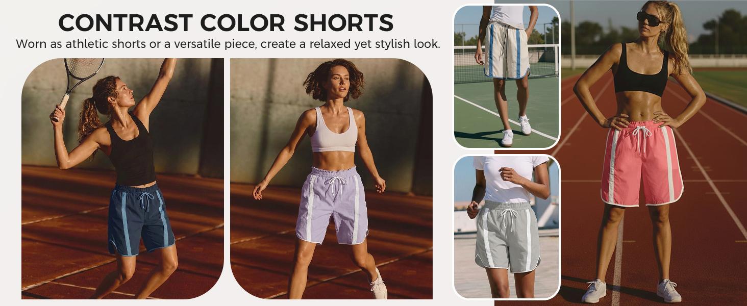 Imily Bela Womens Baggy Cargo Shorts Casual Wide Leg Knee Length Drawstring Elastic Waist Workout Running Athletic Yoga Shorts