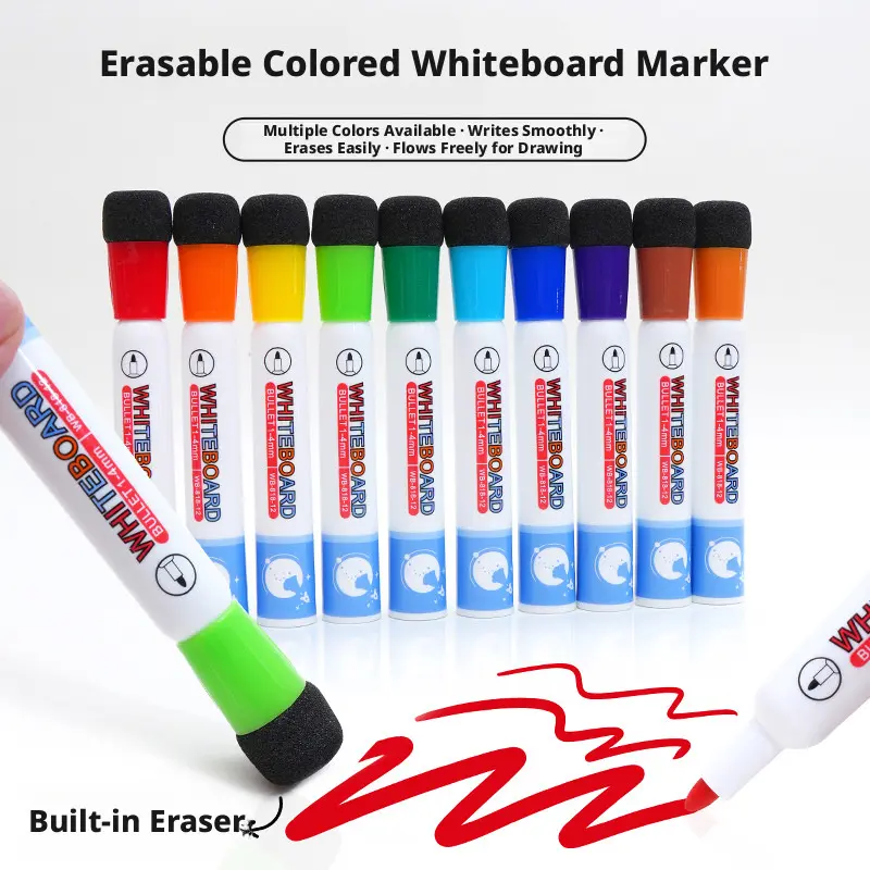 12 Color/24 Color Whiteboard Pens with Eraser, Ideal for Whiteboards and Calendars, Perfect for Classroom, Home, Office Supplies, Back-To-School Season