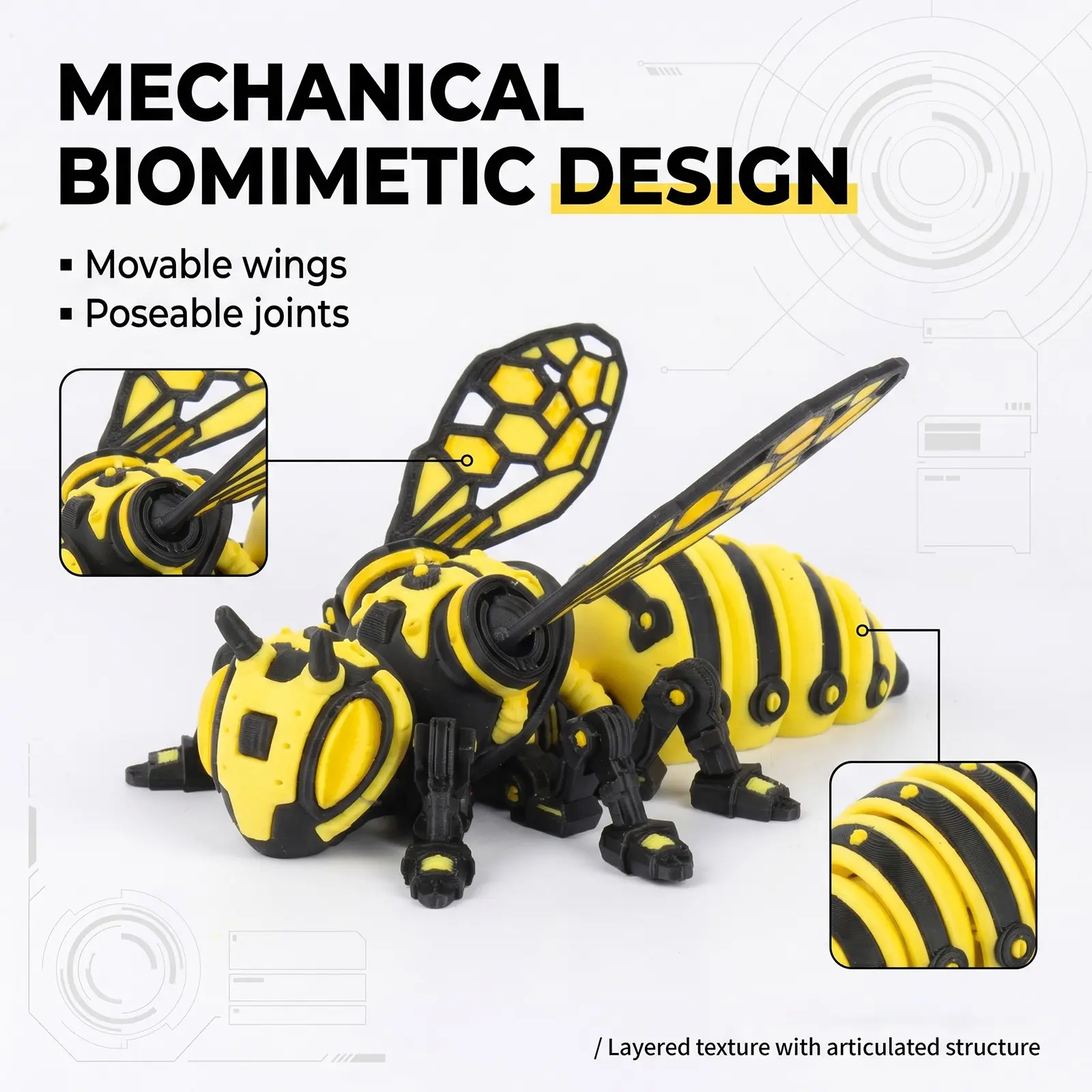 3D Printed Mechanical Bee Stress Relief Toy Model, Multi-Jointed Moving Desktop Decor, Decorative Fidget Figurine, Collectible Gift, Birthday Present, Fidget Sensory Product