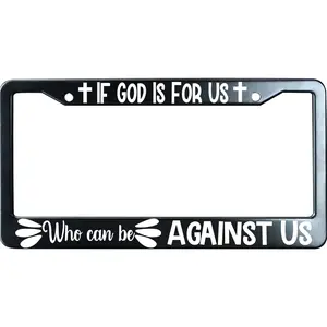 Christian Bible Verse Aluminum License Plate Frame - "If God Is For Us Who Can Be Against Us" Inspirational Faith Auto Decor, US Standard 12x6 in Aluminium Car Tag Holder with Screws, 1 Pack