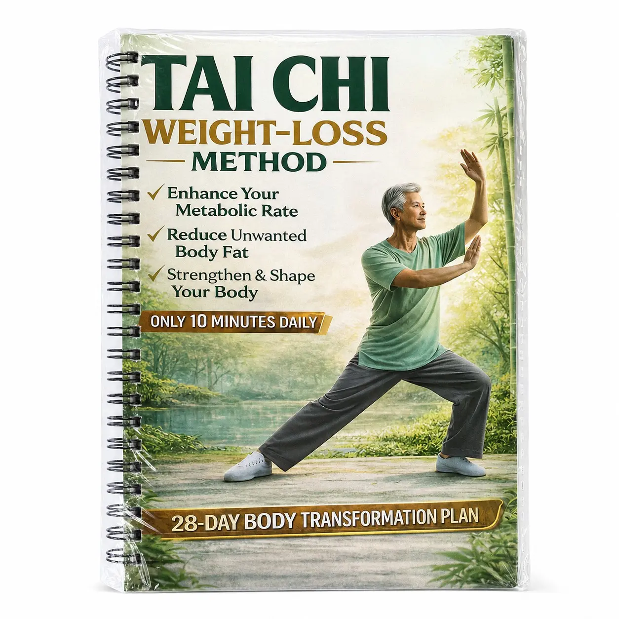 Tai Chi Weight Loss Training Plan Book, 28-Day Body Management Guide, A5 Spiral Bound Health Exercise Notebook, Daily 10-Minute Practice, Fitness Journal, Gift Idea