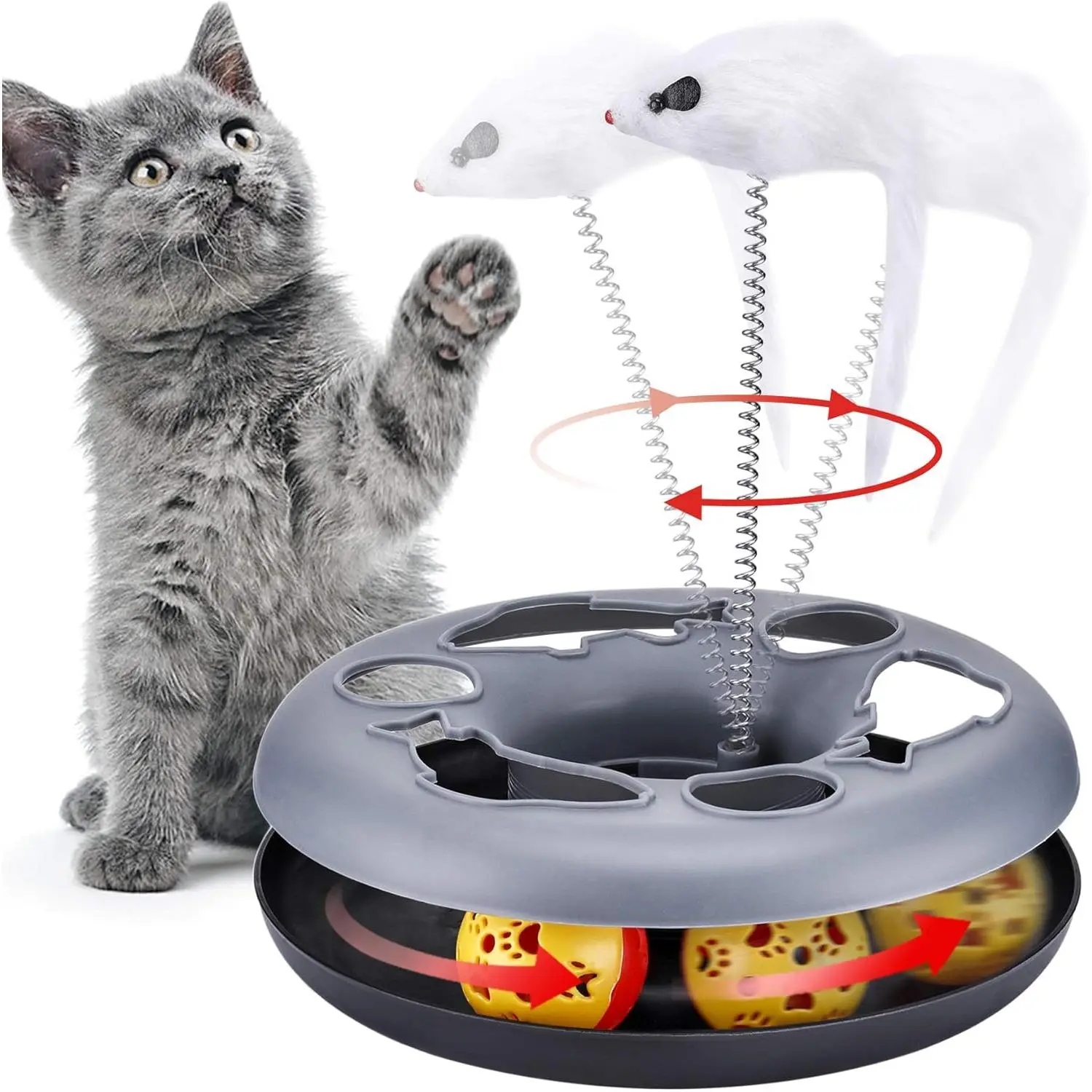 Indoor Cat Interactive Roller Track Toy with Track System, Rolling Balls, Catnip Spring Toy, and Teaser Mouse for Kittens