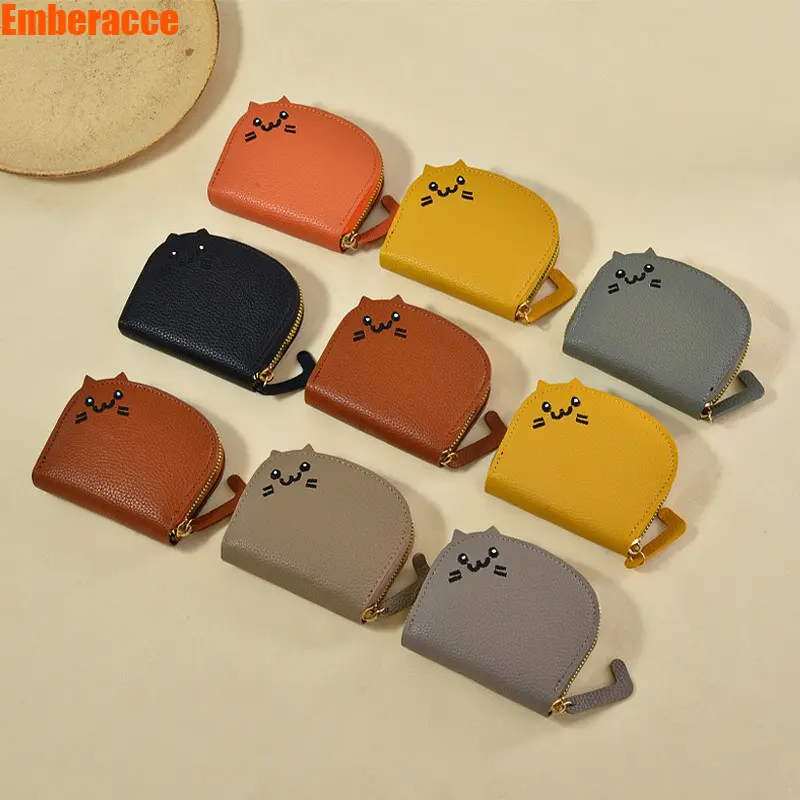 Cat Card Holder Wallet, Cute Cat Design Compact Card Wallet with Zipper Coin Pocket, ID Holder with Multiple Card Slots, Lightweight Synthetic Leather, for Sports, Travel & Everyday Use