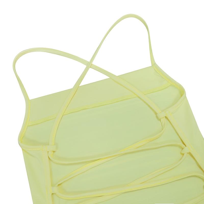 SYHAN 2026 Latest A Stunning And Alluring Yellow Spaghetti Strap Dress Featuring a Crisscross Back, Designed to Fit Perfectly. This Elegant And Sexy Outfit Is Ideal for Dates, Parties, And Vacations sorority formal