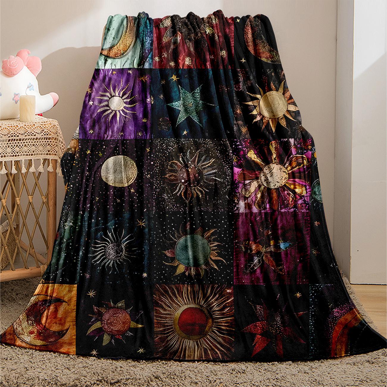 Star & Moon Pattern Blanket, 1 Count Soft Comfortable Throw Blanket, Stylish Blanket, Cool Bedroom Bedding Blankets, Warm Napping Blanket for Home Office Travel