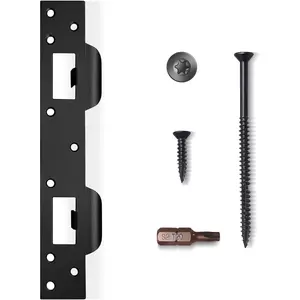 Double Opening Door Strike Plate with Reinforced Torx Screws & Bit Reinforcement Striker for Door Handle & Deadbolt 1 Pack Matte Black