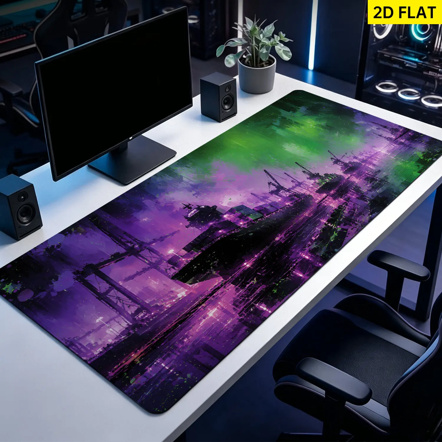 Extra Large cyberpunk cargo ship harbor Mouse Pad,Non Slip Rubber Pad,Desktop Decoration Drotection Pad,Washable,Lock Edge Multi Size,Premium Multipurpose Mousepad For Office,Gaming Desk,Gift for Family and Friends