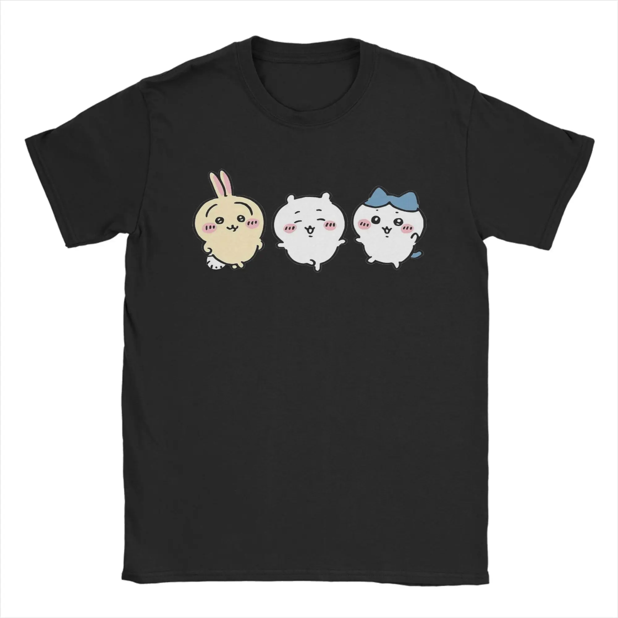 Kawaii Chiikawa Graphic T-Shirt, Men's 100% Cotton Streetwear Top, Humorous Shortsleeve Crewneck Menswear, Tshirt, Casual, Kawaii Theme, Pure Cotton, Round Neck, Regular Fit, Chiikawa Character Men's Short-Sleeve T-Shirts